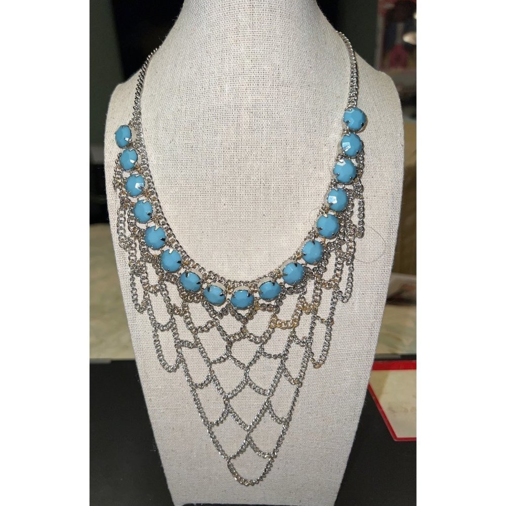Faux Turquoise And Silver Link Chain -- 16"